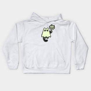 Little Ghost Cat with a Jack O' Lantern Kids Hoodie